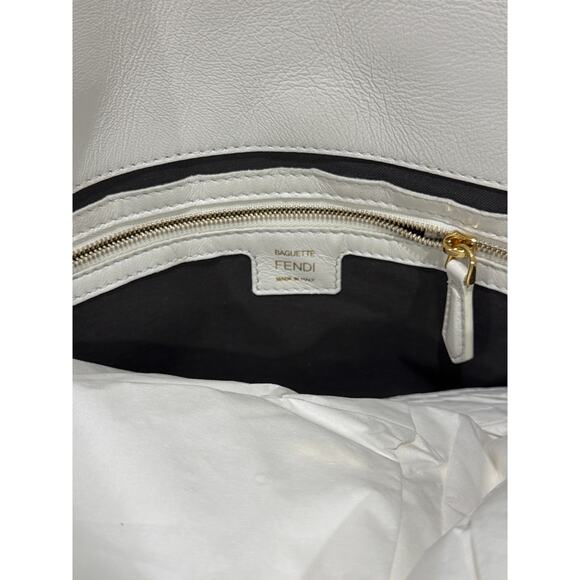 Fendi Nappa FF 1974 Embossed Large Baguette White NWT - Picture 3 of 8
